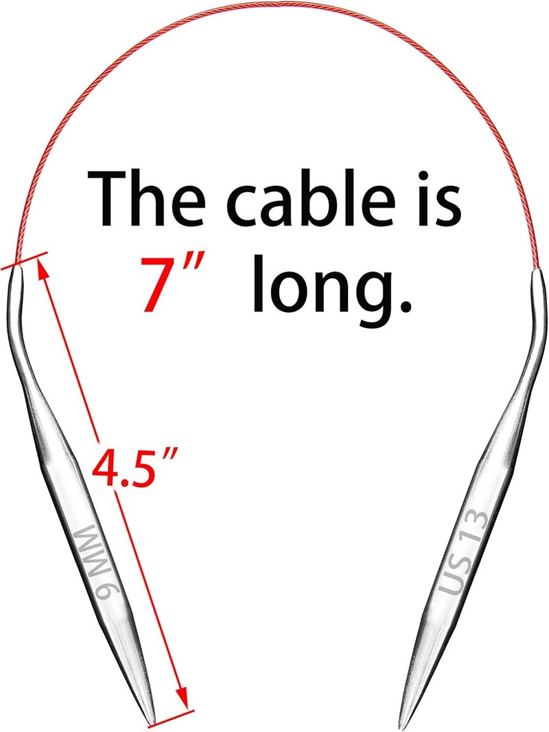 cuteDIY Circular Knitting Needles 16 Inch Set Round Metal Kit Size 13 10 8 6 2.5 0 (Etched US&mm, Color-Coded Cable, Smooth Join) - Image 4